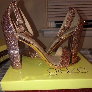 GLAZE brand rose gold glitter heels